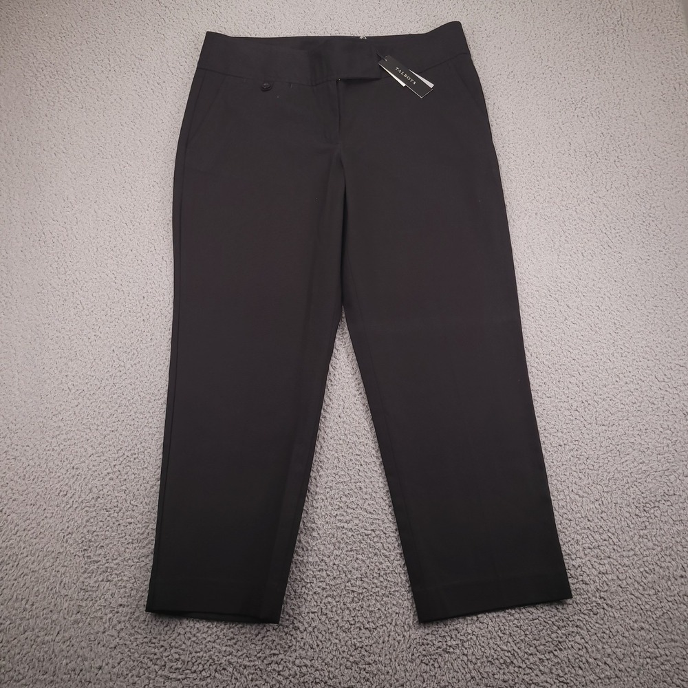 TALBOTS Pants Size 12 Black Modern Fit Slim Straight Crop Mid Rise NEW